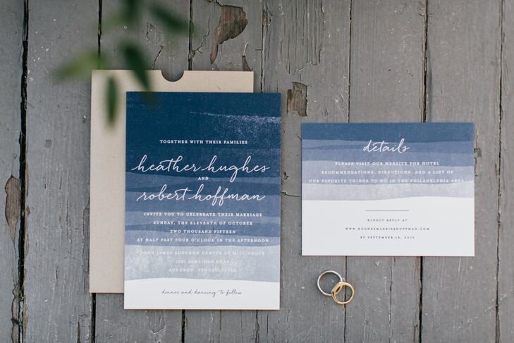 Drawing inspiration from John James Audubon's early watercolor work, Heather and Robert's invitations featured delicate navy watercolor.
