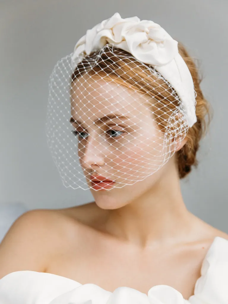 Cream bridal headband-veil hybrid