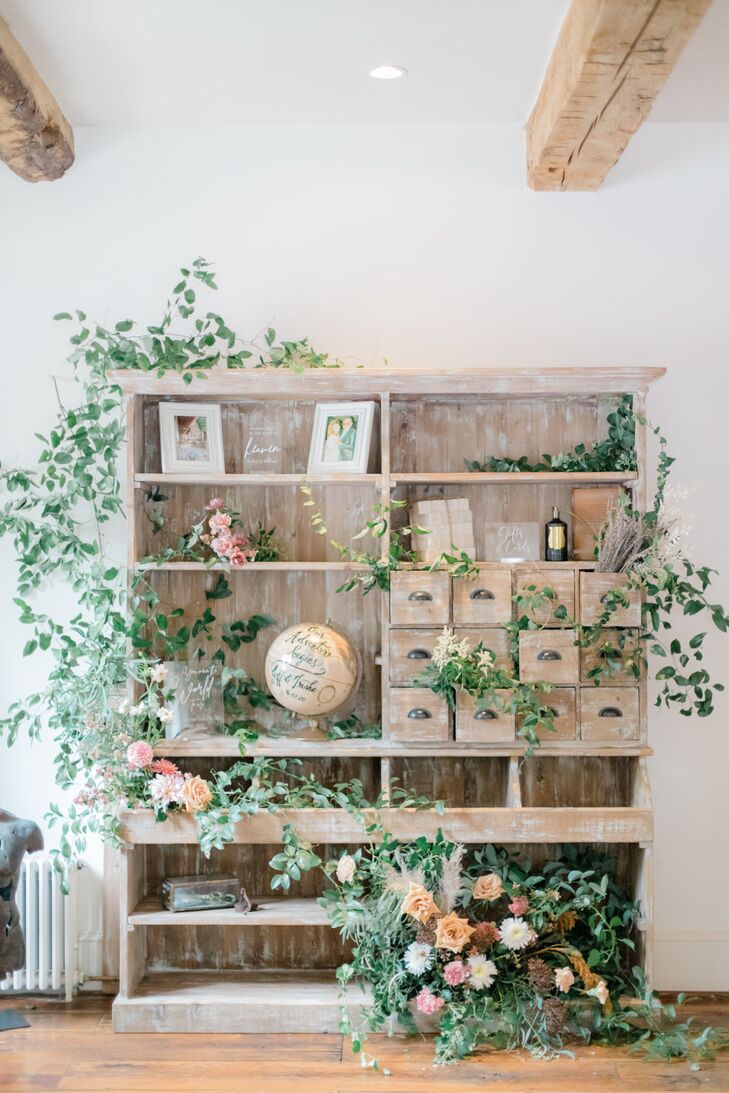 Rustic Armoire with Decorations and Greenery