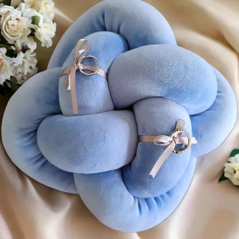 Blue tie knot ring bearer pillow