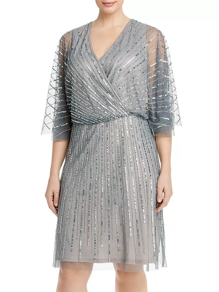 Silver mini dress with flowy sleeves and all over beading