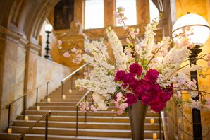 Red Carnation and White Orchid Flower Arrangement