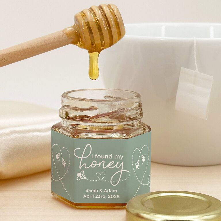 Honey jars featuring personalized labels. 