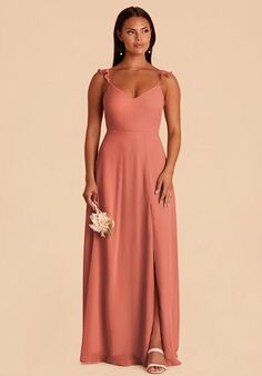 Birdy Grey Doris Chiffon Dress in Terracotta V-Neck and Plunge Bridesmaid Dress