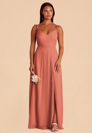 Birdy Grey Doris Chiffon Dress in Terracotta V-Neck and Plunge Bridesmaid Dress