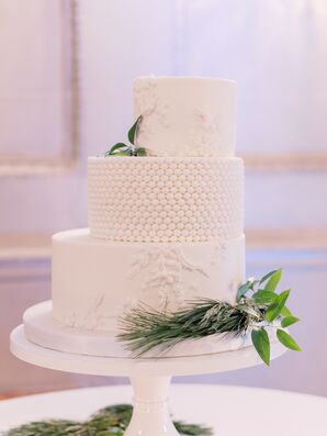 White Staircase Wedding Cake with Marble Accents