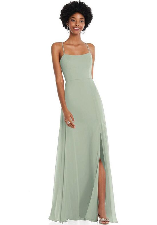 Dessy Group Scoop Neck Convertible Tie-Strap Maxi Dress with Front Slit - 1559 Scoop Bridesmaid Dress - 1