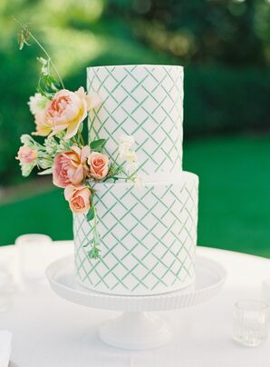 Two-Tier Wedding Cake With Teal Lattice Design