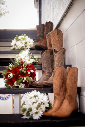 Red and White Daisy Bouquets with Cowboy Boots