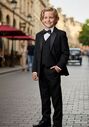 Little Tuxedos "Prodigy" Kids Black Tuxedo (5-Piece Set) Flower Girl Dress and Ring Bearer Outfit - thumbnail - 1