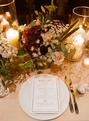 Low Rose and Baby's Breath Centerpiece with Minimal Modern Menu