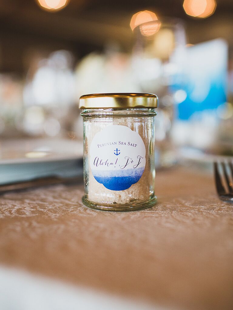 Homemade salt favors at a nautical wedding