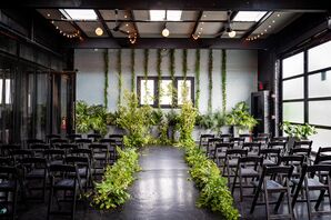 Modern Ceremony Space With Black-and-Green Palette, Lush Greenery, Modern Vibe