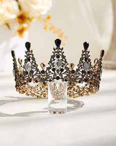 AW Bridal AW BRIDAL Baroque Crowns for Women Queen Crown Gothic Tiara Crystal Crown for Women Princess Tiara for Girls Vintage Tiara for Wedding Crown for Brides (Black) Black Tiara