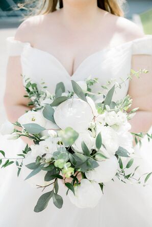 Simple Wedding Bouquet with Peonies and Greenery