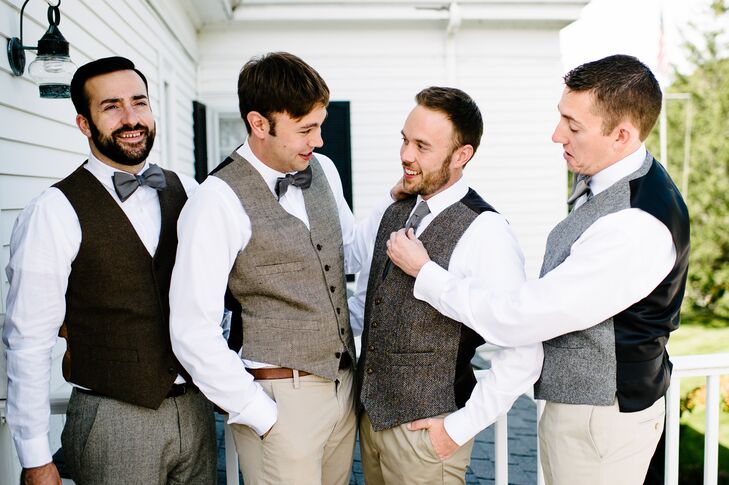 Casual Tweed and Khaki Groomsmen Attire