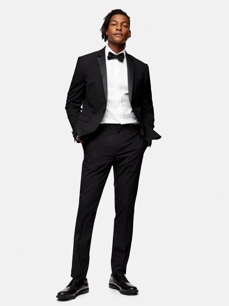 Topman single-breasted tuxedo for men's black-tie attire with bow tie from ASOS