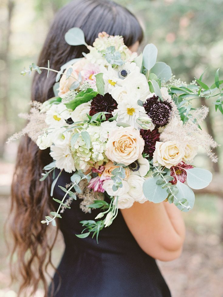 Bouquet with scabiosa and eucalyptus
