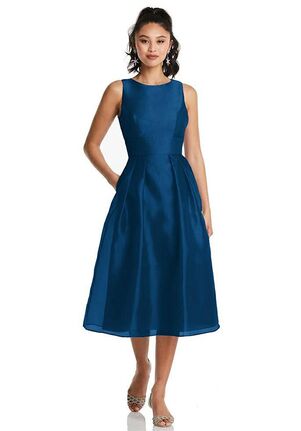 Dessy Group Bateau Neck Open-Back Pleated Skirt Midi Dress - TH066 Bateau Bridesmaid Dress