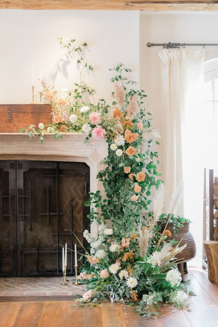 Fireplace Floral Arrangement for Microwedding in Baltimore, Maryland