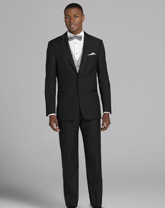MEN’S WEARHOUSE Calvin Klein Satin Edged Notch Lapel Tuxedo Black Tuxedo - 1