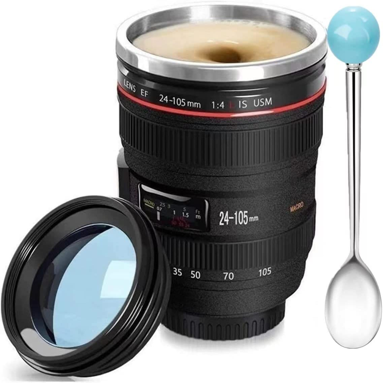 Cute camera lens coffee mug from Amazon for your wedding photographer gift
