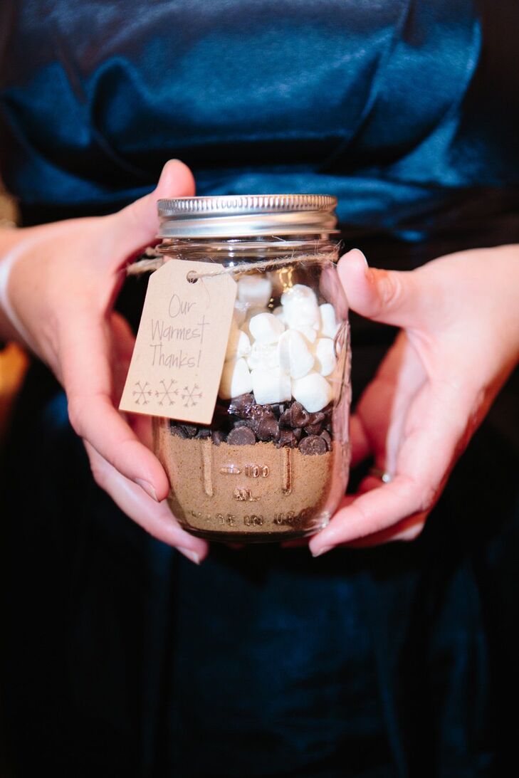 Guests were given recipes in a jar for favors--the small tag attached gave the couple's warmest thanks.