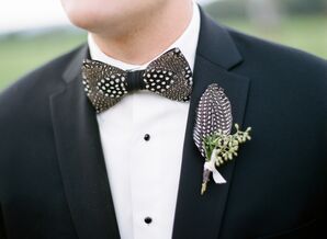 Guinea Feather Boutonniere and Bowtie