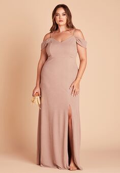 Birdy Grey Dev Crepe Dress Curve in Taupe V-Neck Bridesmaid Dress