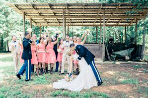 Coral, Navy and Neutral Wedding Party