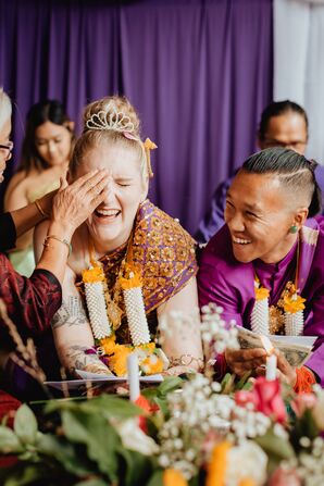 Blessing the Bride With Holy Water During a Khmer Knot-Tying Ceremony