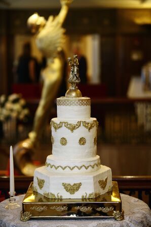Gold and White Art Deco-Inspired Wedding Cake