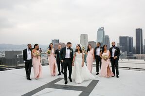 Modern Couple and Formal Wedding Party on LA Rooftop