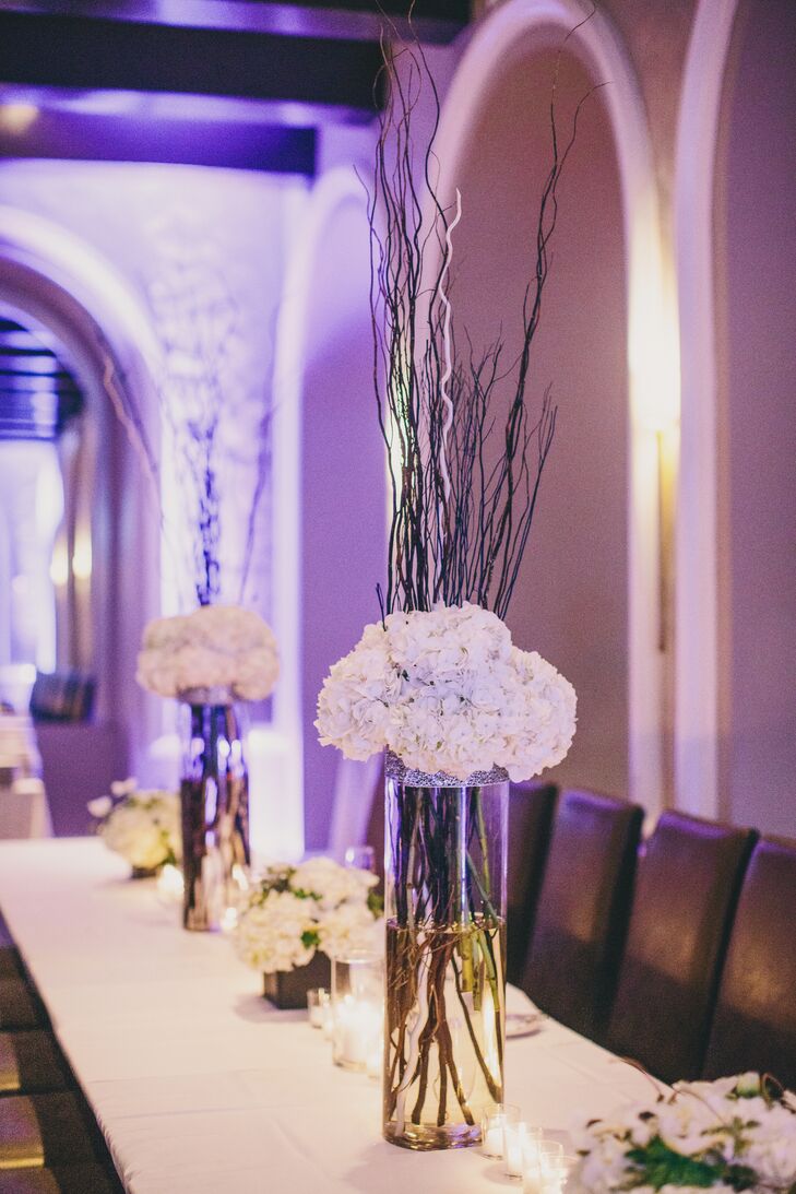"Our colors were simple and classic," Christina says. "I was inspired by a classic, timeless and chic theme. I loved the look of a modern wedding and I wanted an upscale, formal event. All our flowers were white. Despite florists trying to convince me to add color, I didn't budge."