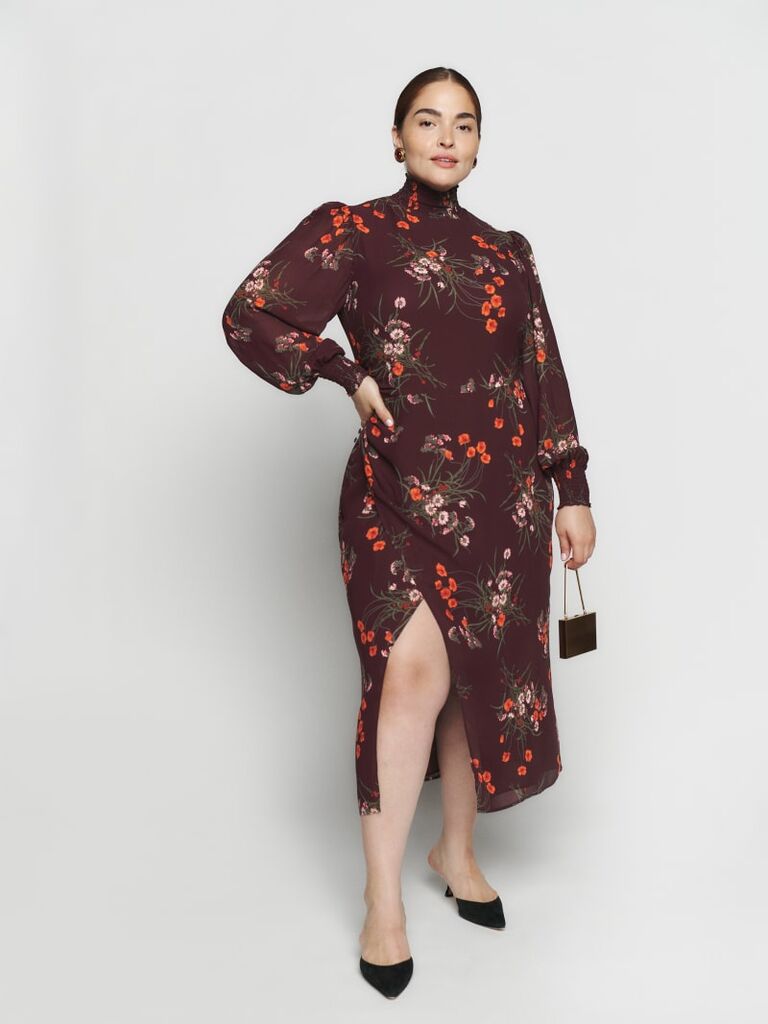 Dark floral mother-of-the-bride dress from Reformation