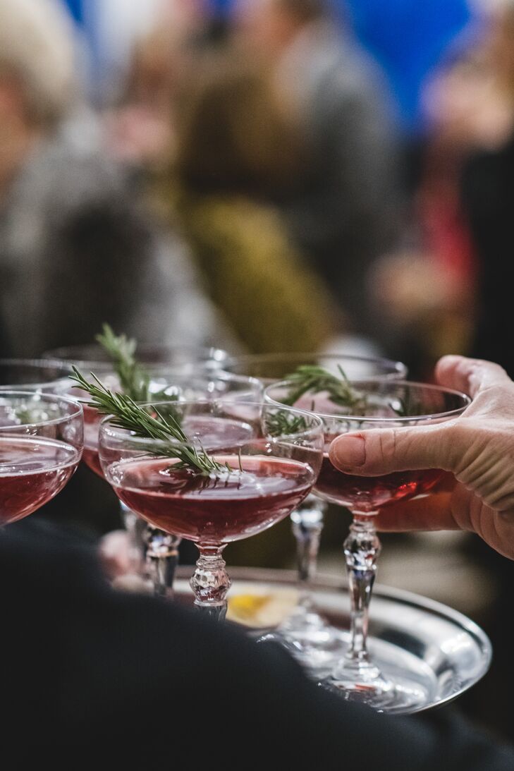 Rosemary-Garnished Cocktails in Vintage Coupes