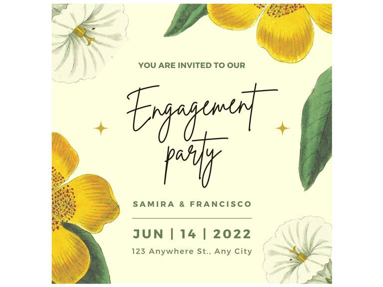 Yellow and white floral engagement party invitation template