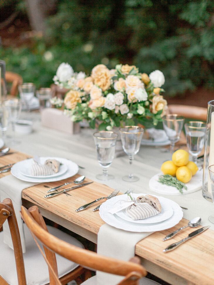 Simple Place Settings on Elegant Wooden Dining Table