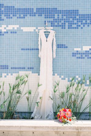 Long-Sleeve Wedding Dress with Low Neckline