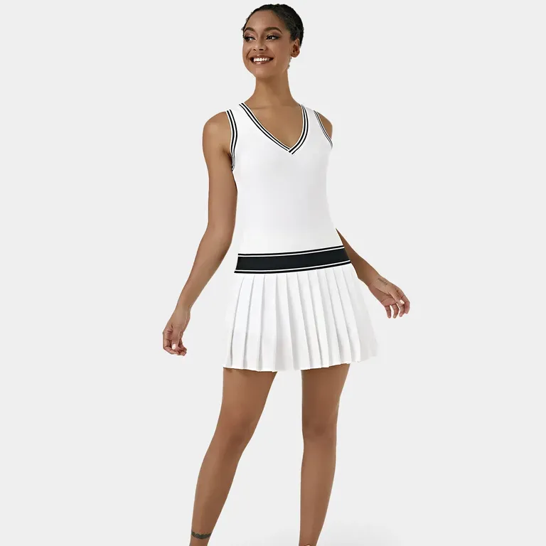 Halara White V Neck Tennis Dress for sporty bachelorette bride outfit