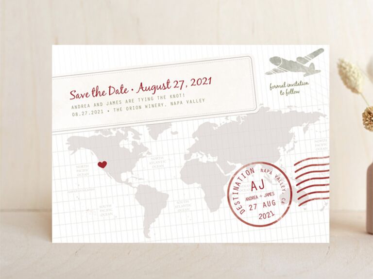 Map design and stamp with event details in red type