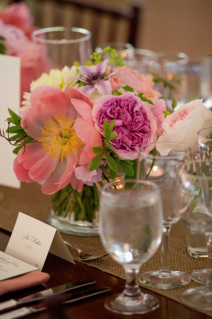 Low Pink Peony Reception Centerpiece