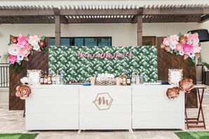 Rustic Wood Bar with Bright Paper Flowers
