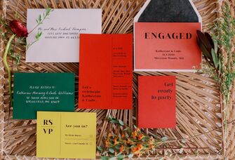 colorful red, yellow and green invitation suite