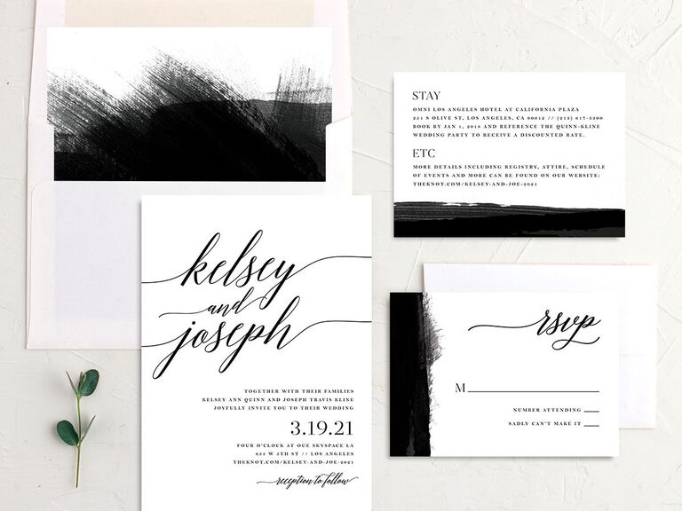 Painted minimal wedding invitation suite from The Knot Paper.