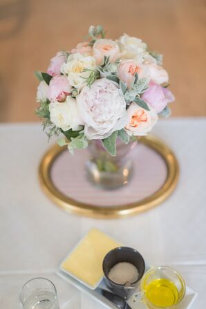 Peony and Dusty Miller Centerpiece