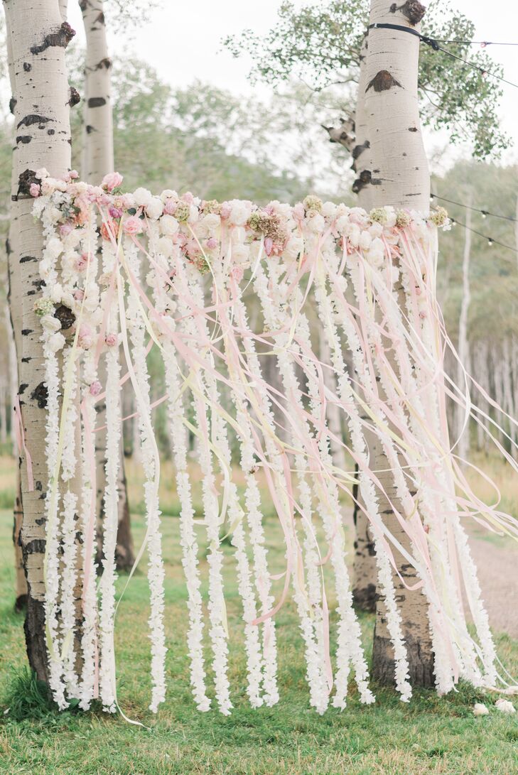 Whimsical Ribbon and Floral Garland Photo Backdrop