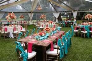 Bold Pink and Teal Tented Wedding Reception