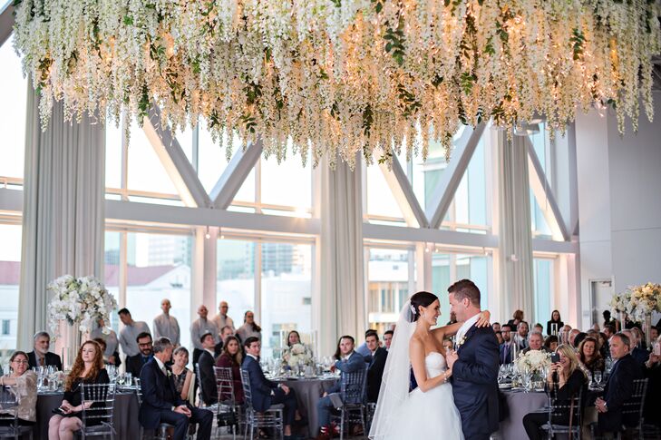 Couple's First Dance Under Hydrangea Chandelier