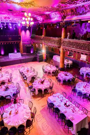 Great American Music Hall Reception With Pink, Purple Lighting, Art Deco Details
